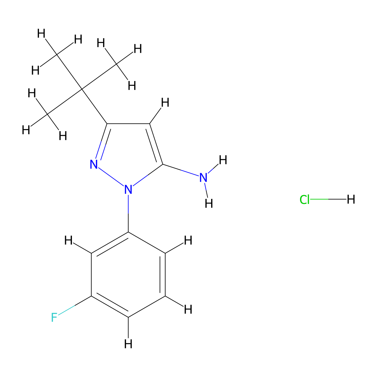 3-(tert-Butyl)-1-(3-fluorophenyl)-1H-pyrazol-5-amine hydrochloride molecular structure, CAS 1187931-80-1