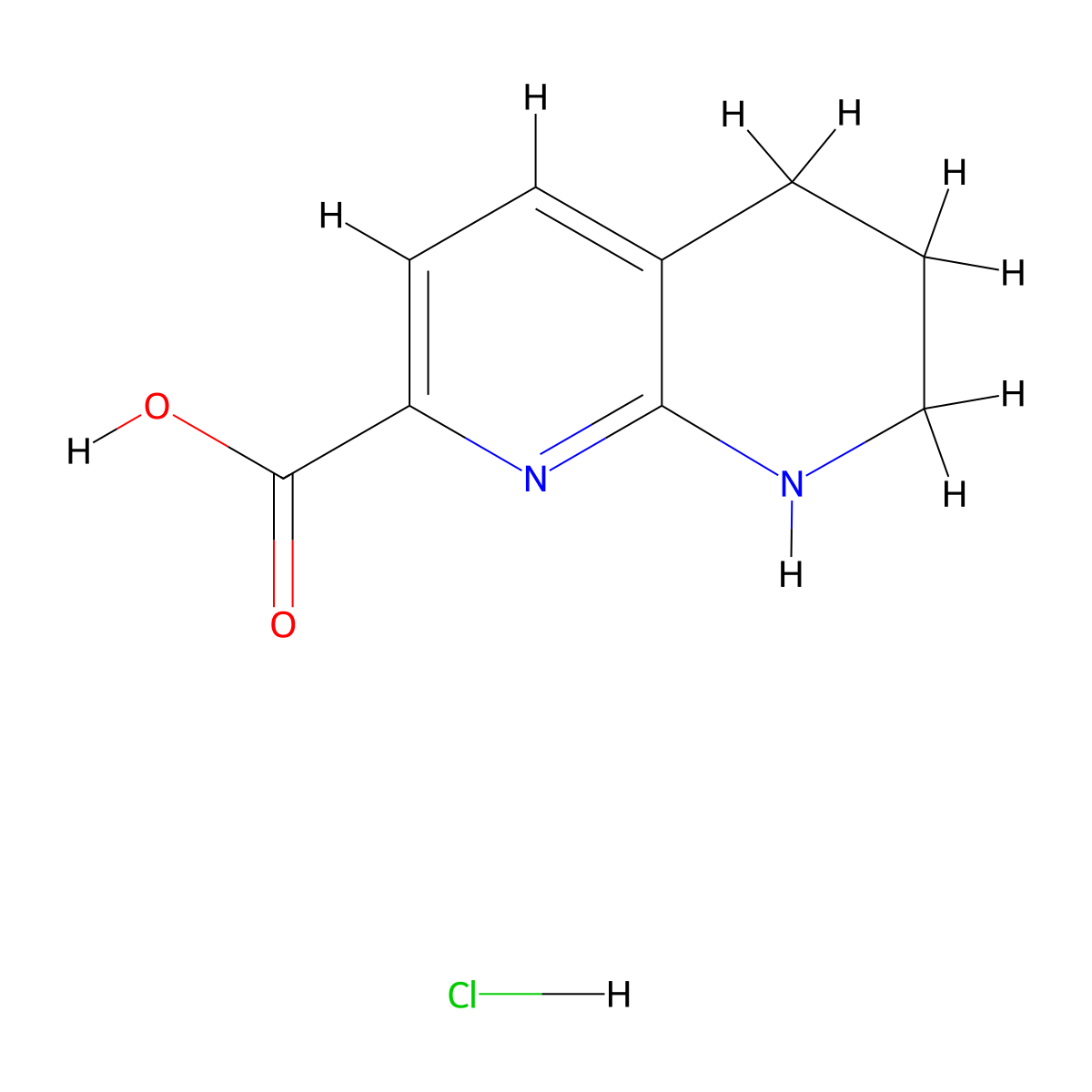 5,6,7,8-Tetrahydro-1,8-naphthyridine-2-carboxylic acid hydrochloride molecular structure, CAS 1187931-99-2