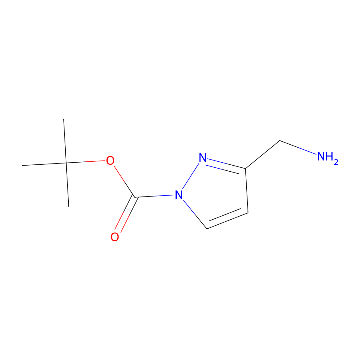 tert-butyl 3-(aminomethyl)-1H-pyrazole-1-carboxylate molecular structure, CAS 1187932-21-3