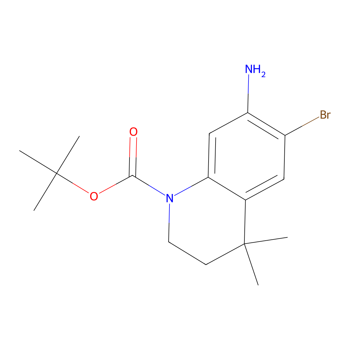 tert-Butyl 7-amino-6-bromo-4,4-dimethyl-3,4-dihydroquinoline-1(2H)-carboxylate molecular structure, CAS 1187932-29-1