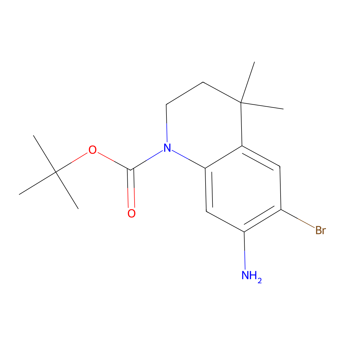 tert-Butyl 7-amino-6-bromo-4,4-dimethyl-3,4-dihydroquinoline-1(2H)-carboxylate molecular structure, CAS 1187932-29-1
