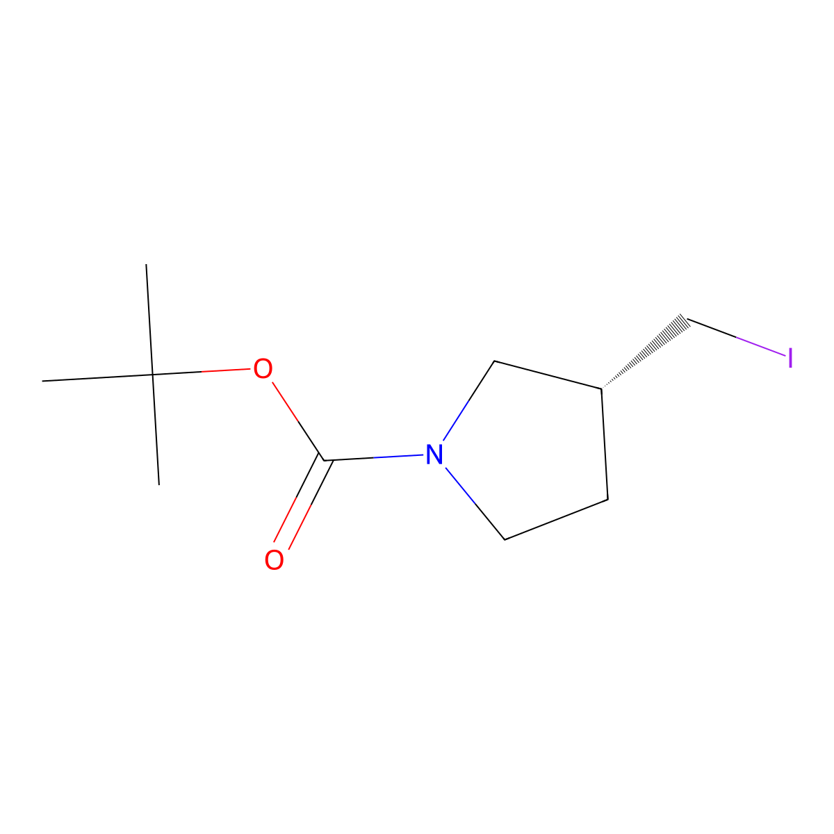 tert-butyl (3R)-3-(iodomethyl)pyrrolidine-1-carboxylate molecular structure, CAS 1187932-69-9