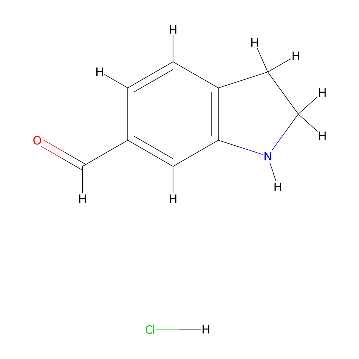 Indoline-6-carbaldehyde hydrochloride molecular structure, CAS 1187932-96-2