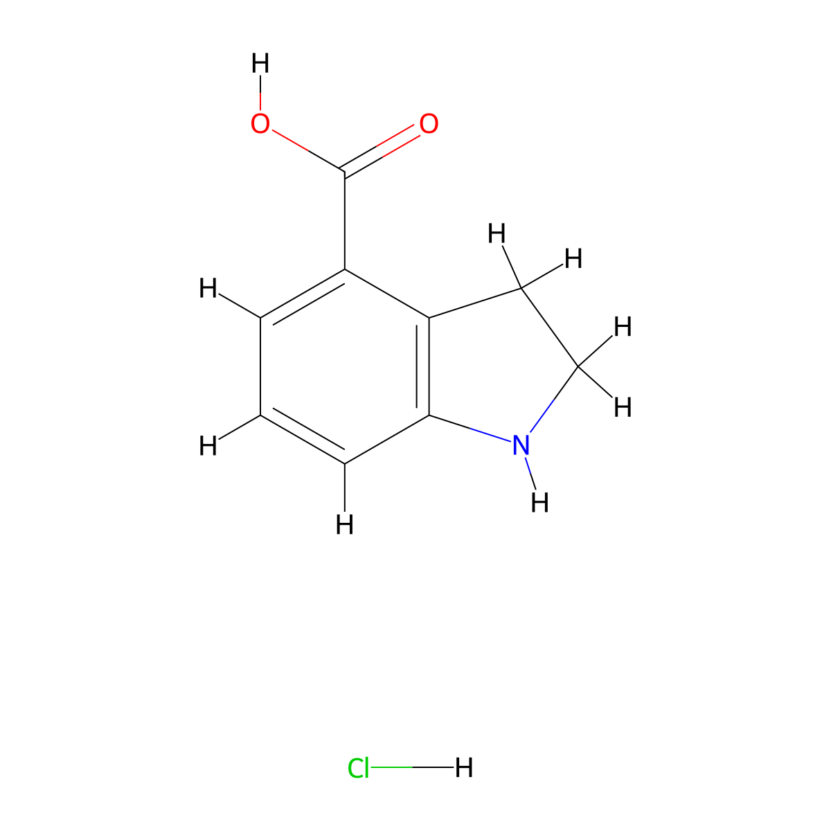 2,3-dihydro-1H-indole-4-carboxylic acid hydrochloride molecular structure, CAS 1187933-04-5