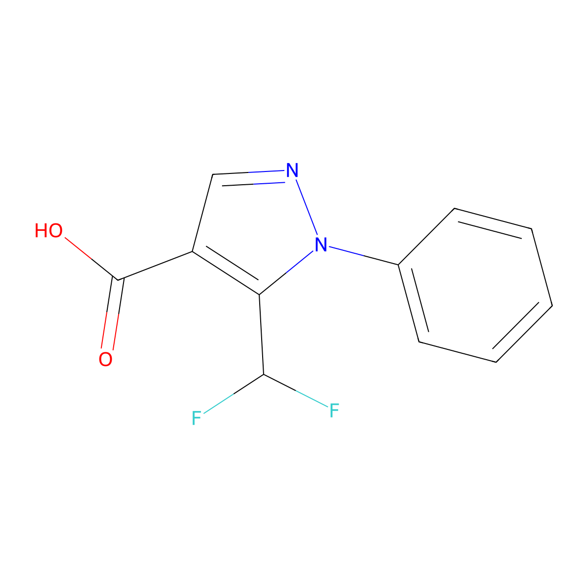 5-(difluoromethyl)-1-phenyl-1H-pyrazole-4-carboxylic acid molecular structure, CAS 1187935-84-7