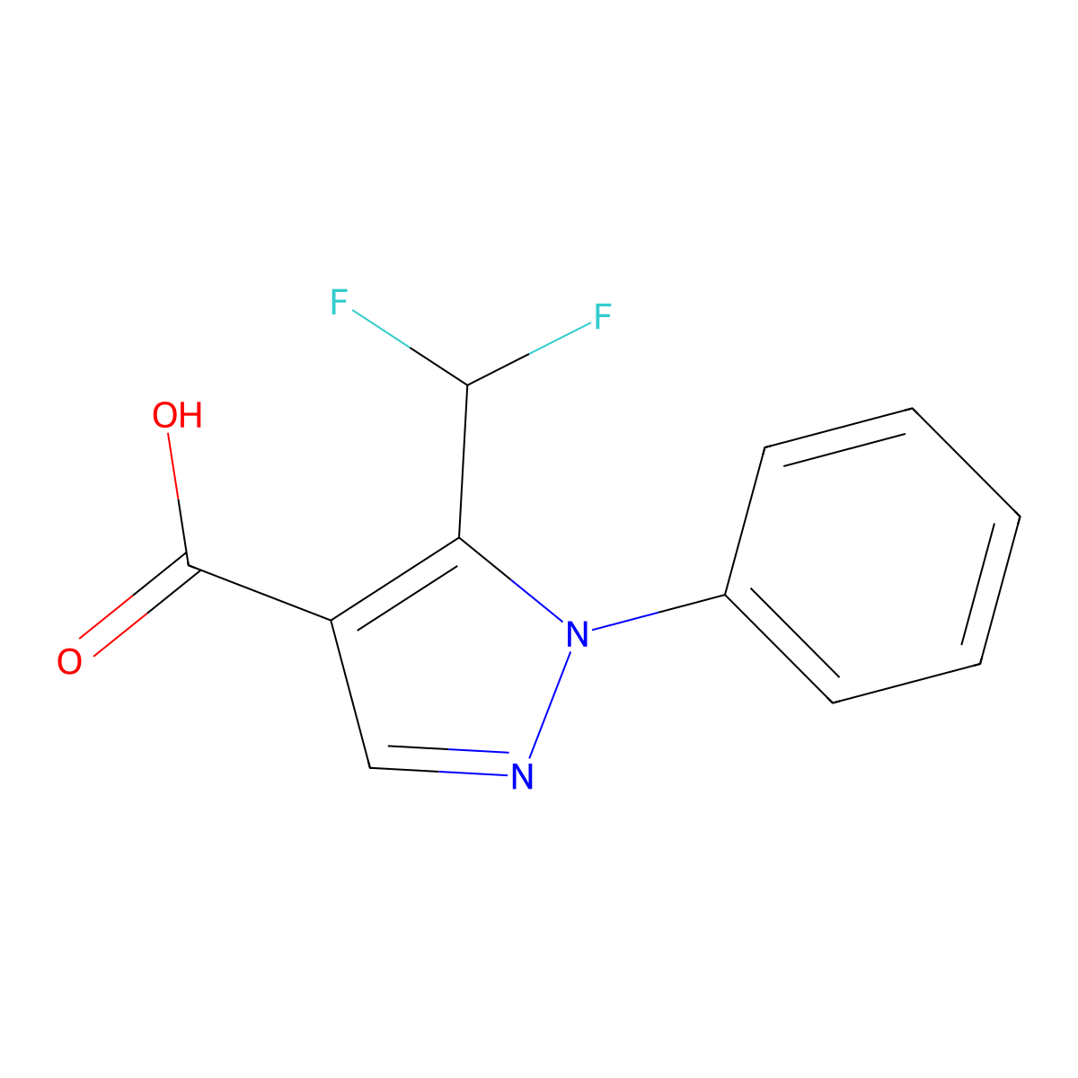 5-(difluoromethyl)-1-phenyl-1H-pyrazole-4-carboxylic acid molecular structure, CAS 1187935-84-7