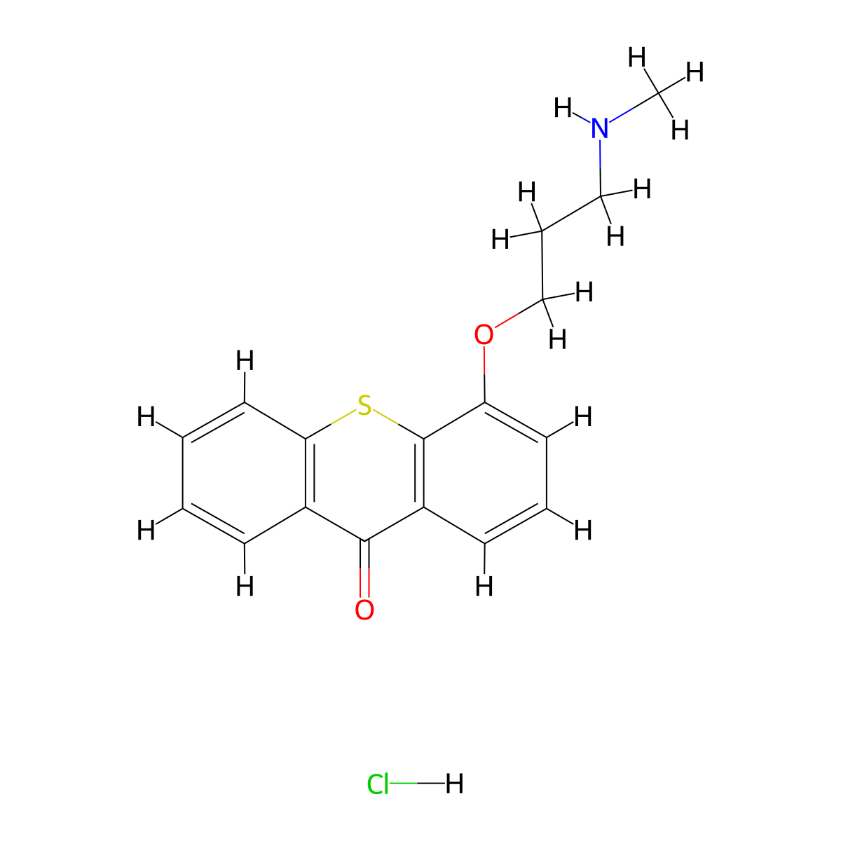 9H-Thioxanthen-9-one, 4-(3-(methylamino)propoxy)-, hydrochloride molecular structure, CAS 118794-01-7