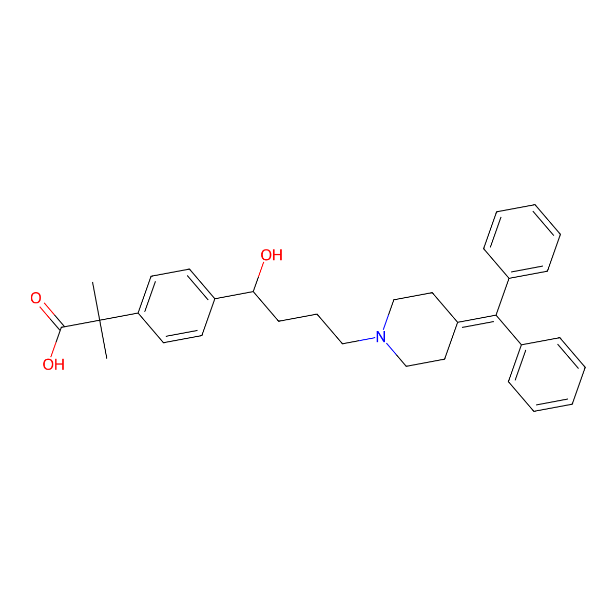 2-(4-(4-(4-(Diphenylmethylene)piperidin-1-yl)-1-hydroxybutyl)phenyl)-2-methylpropanoic acid molecular structure, CAS 1187954-57-9