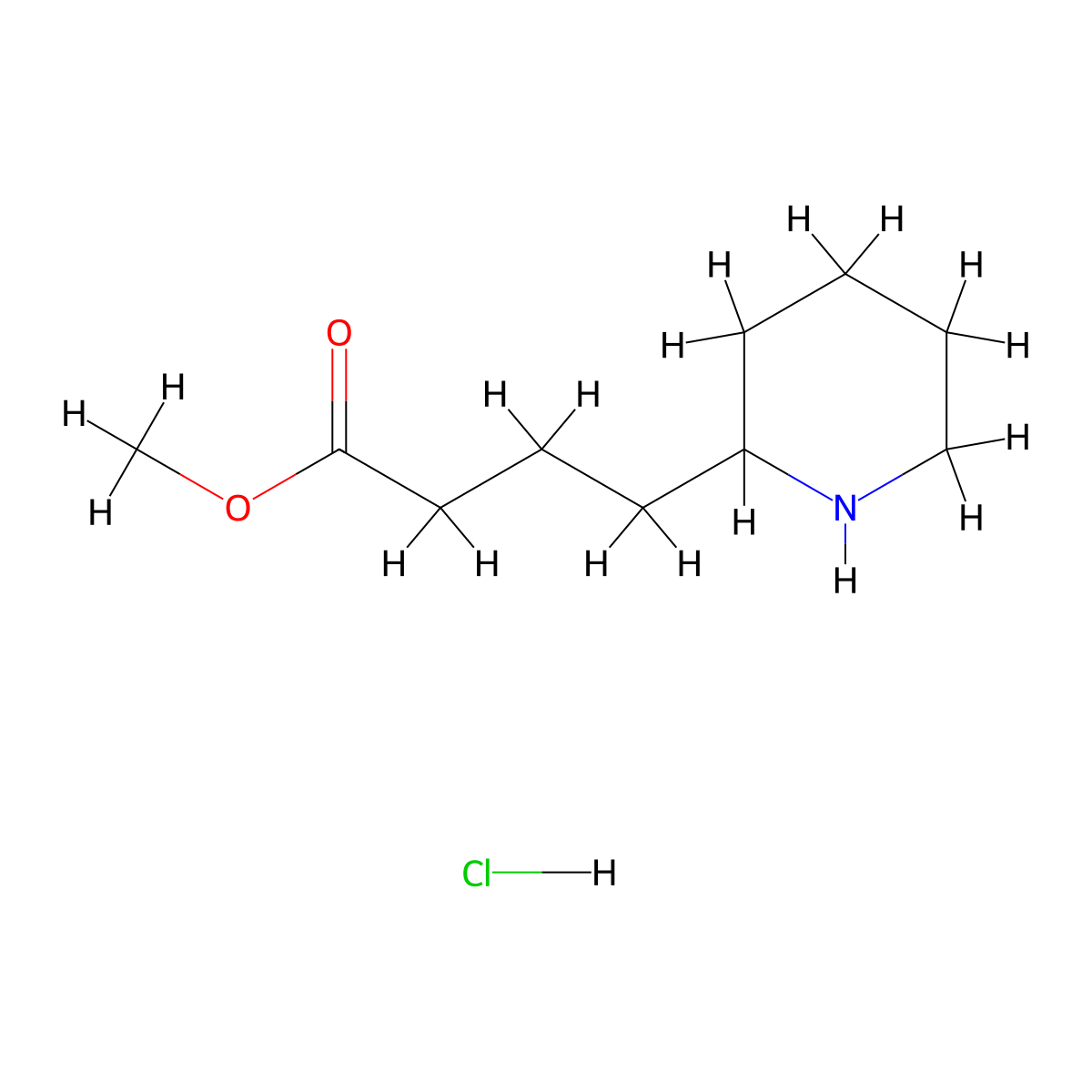 Methyl 4-(piperidin-2-yl)butanoate hydrochloride molecular structure, CAS 1187963-89-8