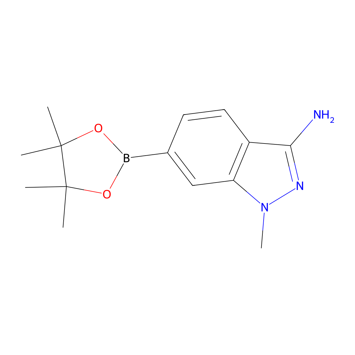 1-methyl-6-(4,4,5,5-tetramethyl-1,3,2-dioxaborolan-2-yl)-1H-indazol-3-amine molecular structure, CAS 1187968-53-1