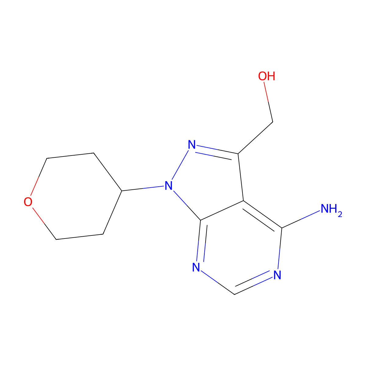 [4-Amino-1-(tetrahydropyran-4-yl)-1H-pyrazolo[3,4-d]pyrimidin-3-yl]methanol molecular structure, CAS 1187974-51-1