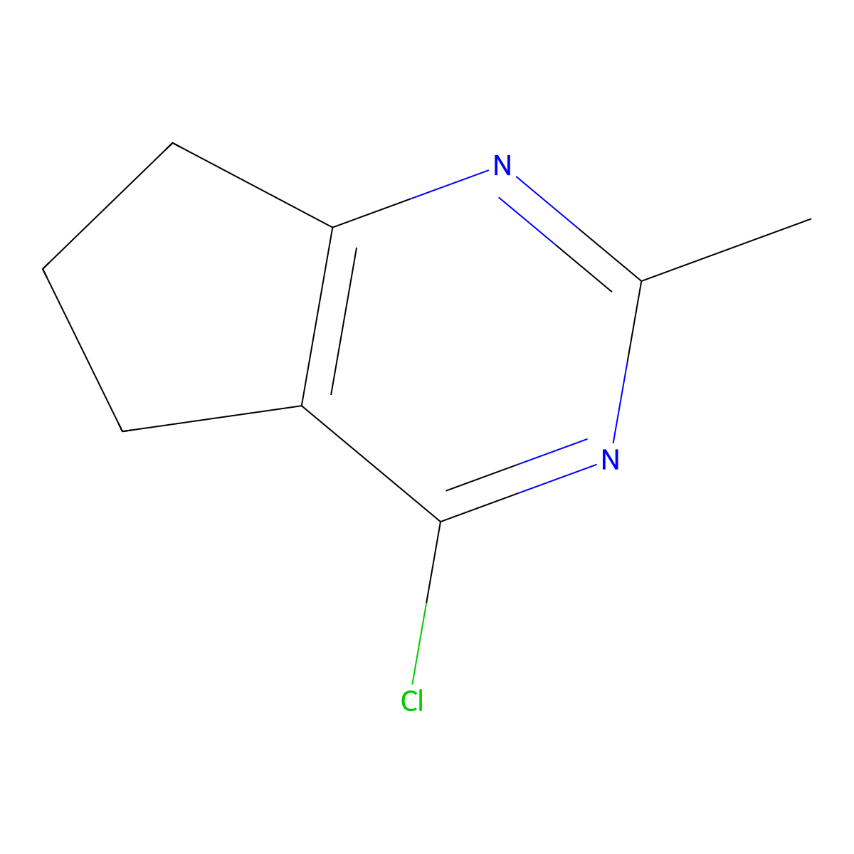 4-chloro-2-methyl-5H,6H,7H-cyclopenta(d)pyrimidine molecular structure, CAS 118802-40-7