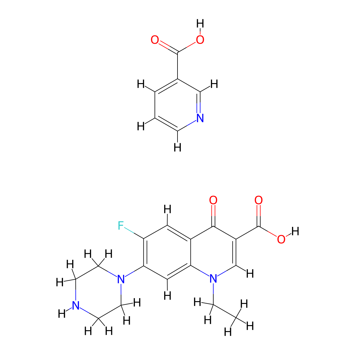 3-Quinolinecarboxylic acid, 1-ethyl-6-fluoro-1,4-dihydro-4-oxo-7-(1-piperazinyl)-, compd. with 3-pyridinecarboxylic acid (1:1) molecular structure, CAS 118803-81-9