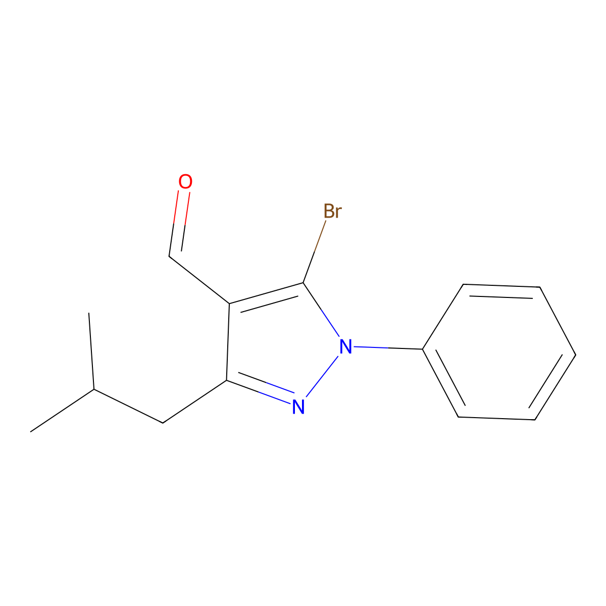 5-bromo-3-isobutyl-1-phenyl-1H-pyrazole-4-carbaldehyde molecular structure, CAS 1188037-62-8