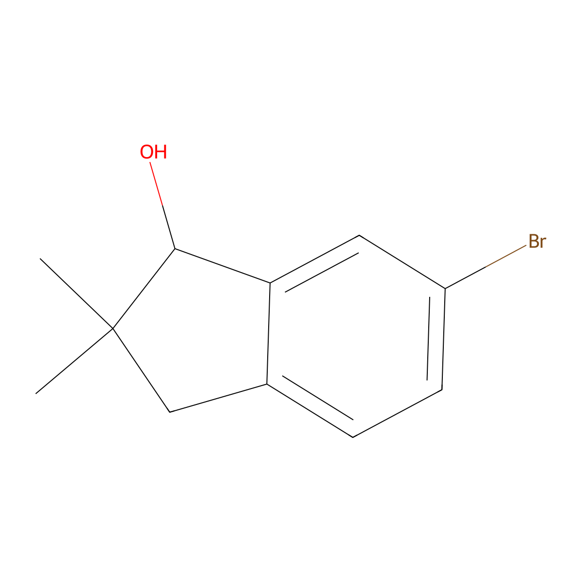 6-bromo-2,2-dimethyl-2,3-dihydro-1H-inden-1-ol molecular structure, CAS 1188042-00-3