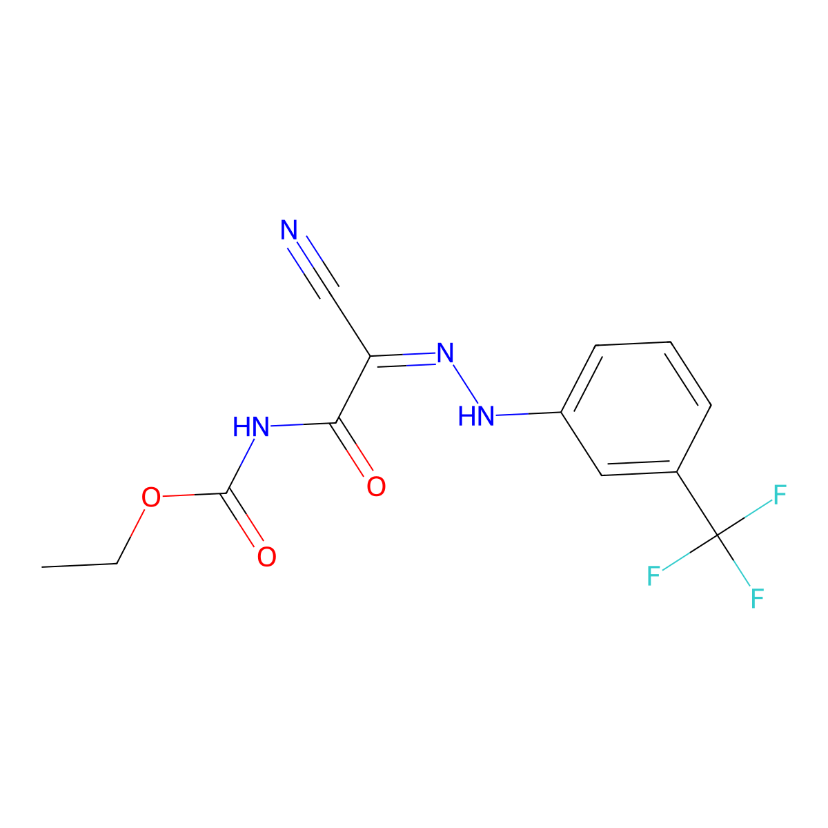 ethyl N-[(E)-cyano({2-[3-(trifluoromethyl)phenyl]hydrazin-1-ylidene})carbonyl]carbamate molecular structure, CAS 118806-30-7