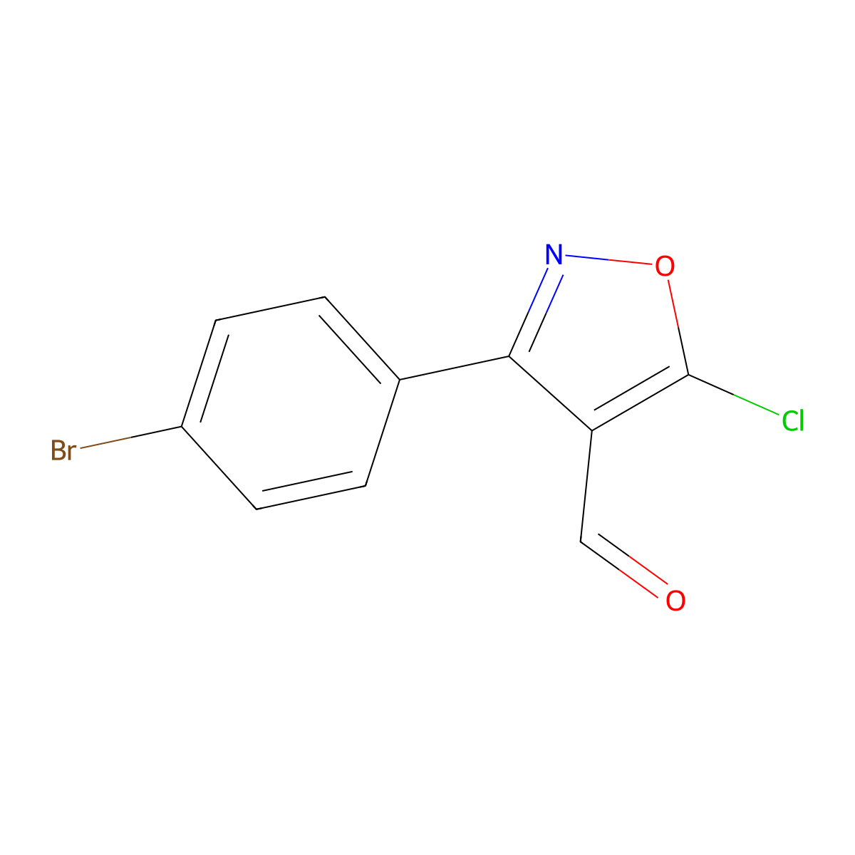 3-(4-Bromophenyl)-5-chloro-1,2-oxazole-4-carbaldehyde molecular structure, CAS 1188134-85-1