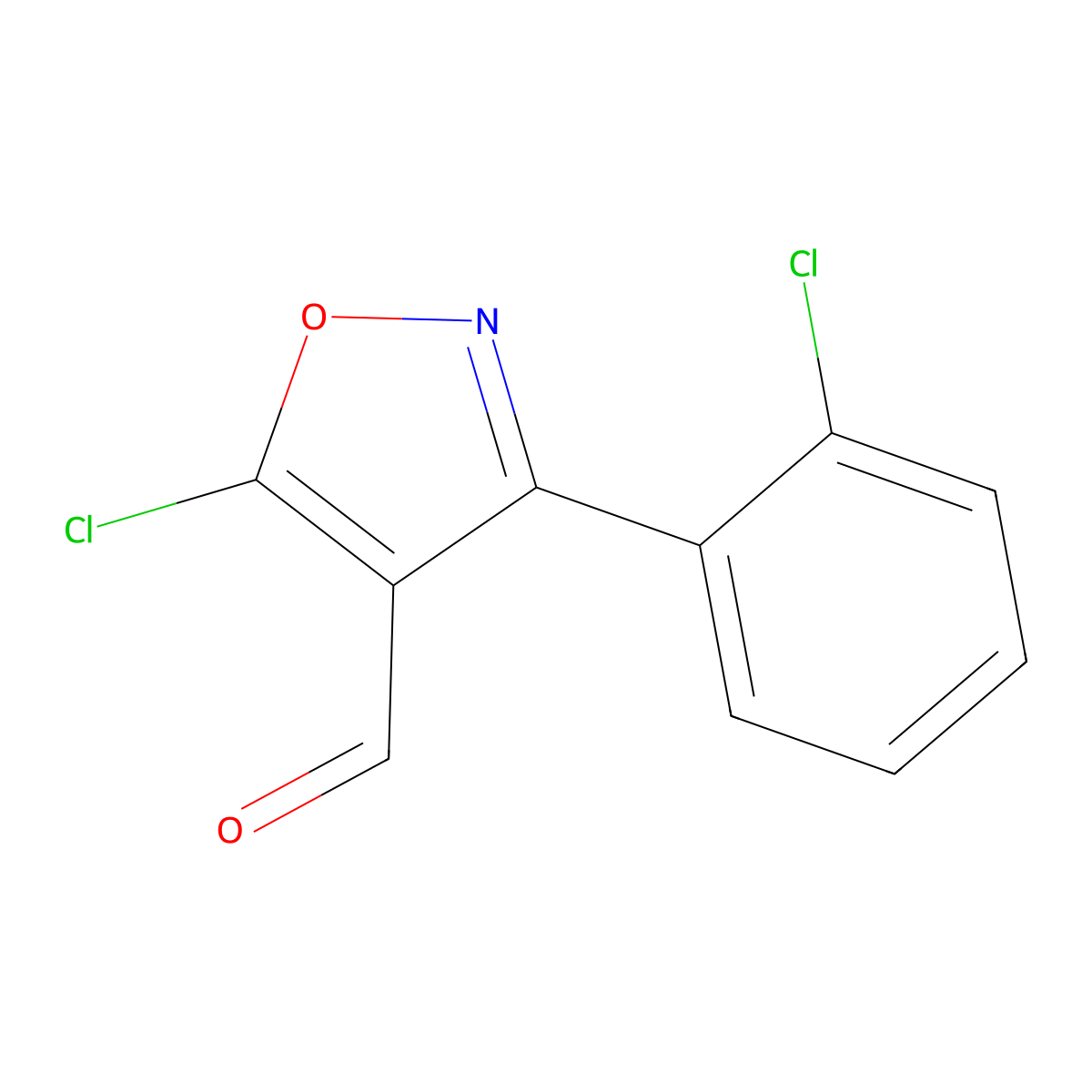 5-Chloro-3-(2-chlorophenyl)-1,2-oxazole-4-carbaldehyde molecular structure, CAS 1188135-41-2