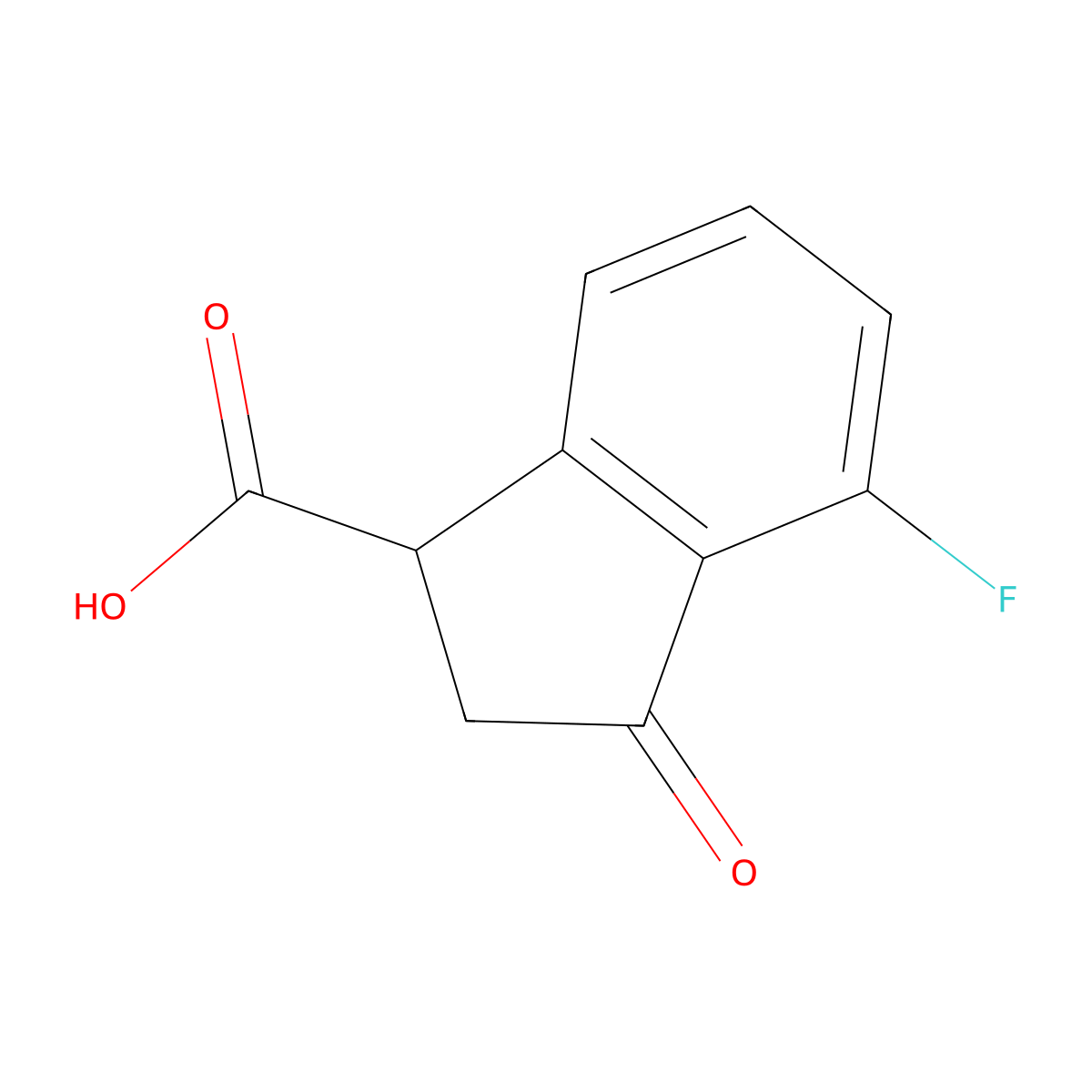 4-fluoro-3-oxo-2,3-dihydro-1H-indene-1-carboxylic acid molecular structure, CAS 1188150-51-7