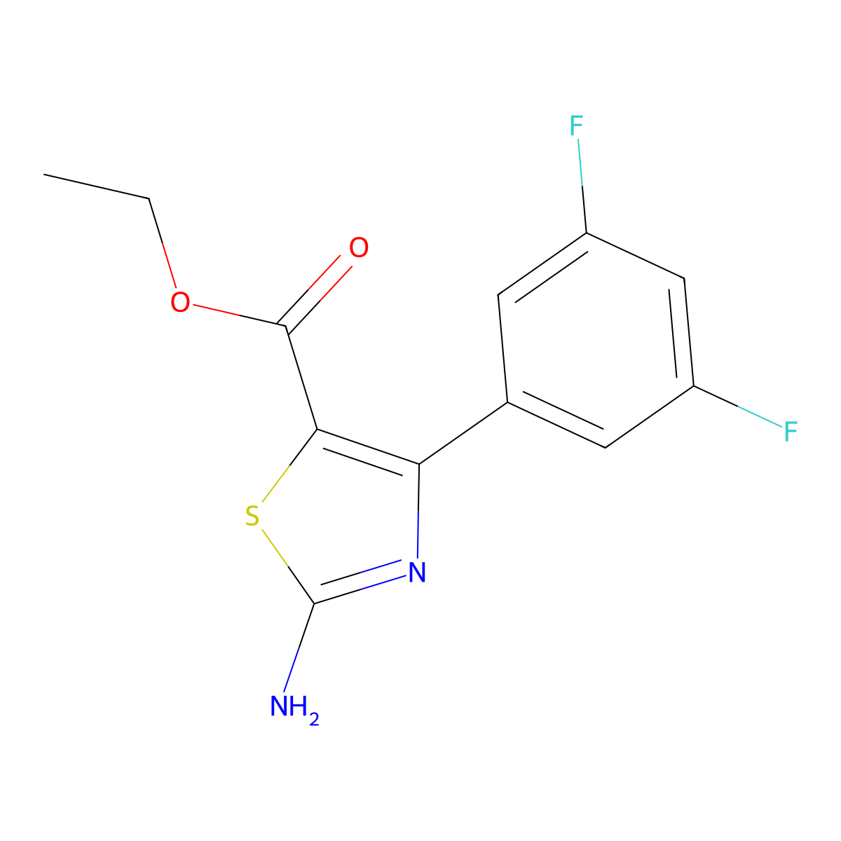 Ethyl 2-amino-4-(3,5-difluorophenyl)thiazole-5-carboxylate molecular structure, CAS 1188151-91-8
