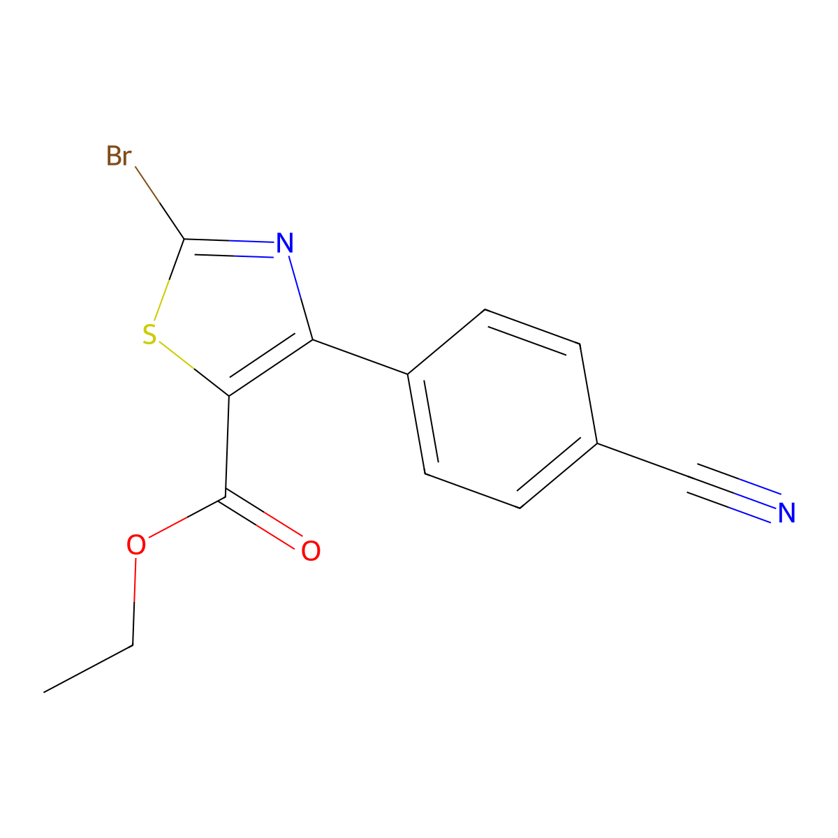 Ethyl 2-bromo-4-(4-cyanophenyl)thiazole-5-carboxylate molecular structure, CAS 1188153-66-3