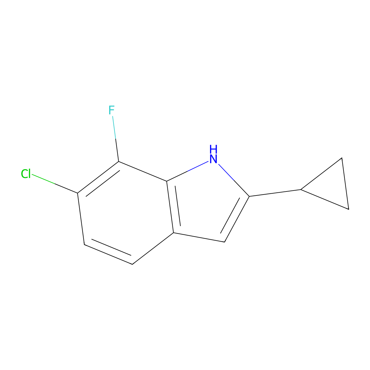 6-chloro-2-cyclopropyl-7-fluoro-1H-indole molecular structure, CAS 1188182-26-4