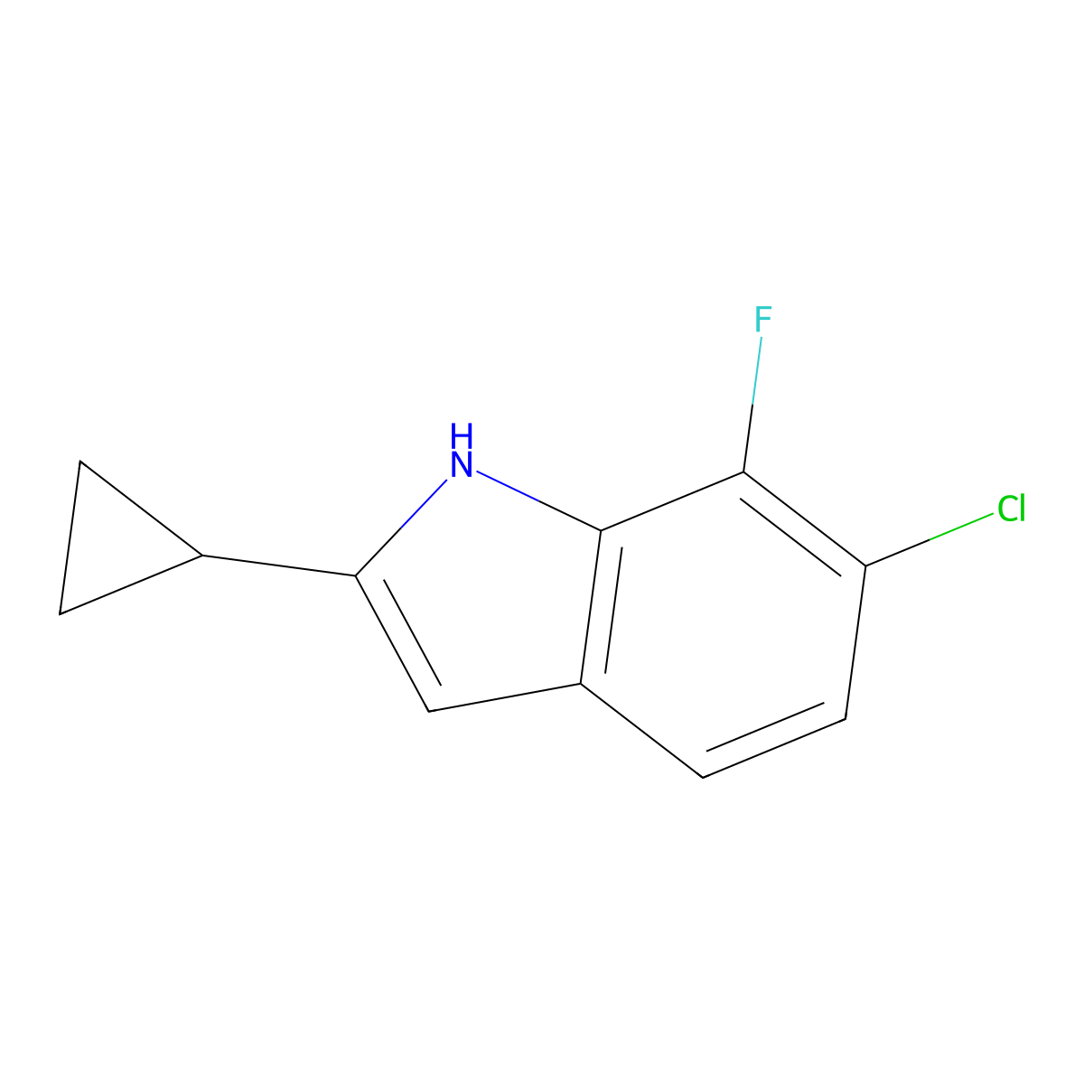 6-chloro-2-cyclopropyl-7-fluoro-1H-indole molecular structure, CAS 1188182-26-4