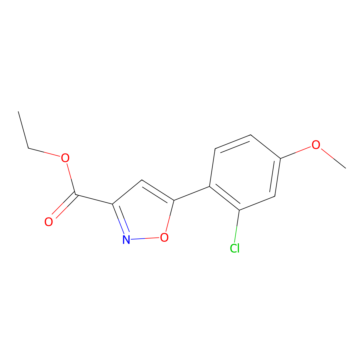Ethyl 5-(2-chloro-4-methoxyphenyl)-1,2-oxazole-3-carboxylate molecular structure, CAS 1188200-41-0