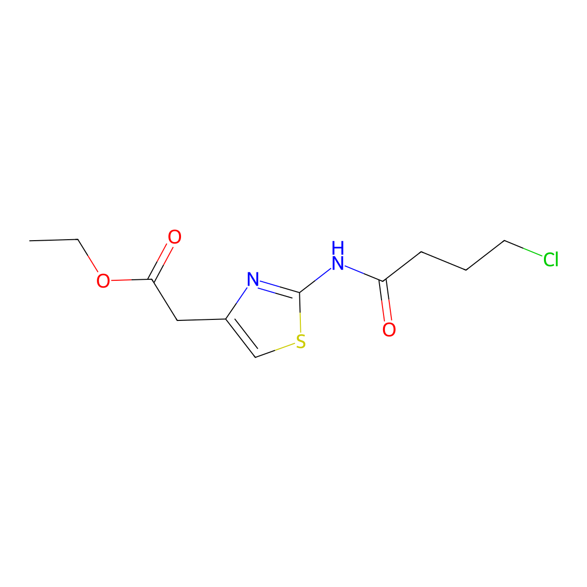 Ethyl 2-[2-(4-chlorobutanamido)-1,3-thiazol-4-yl]acetate molecular structure, CAS 1188262-79-4