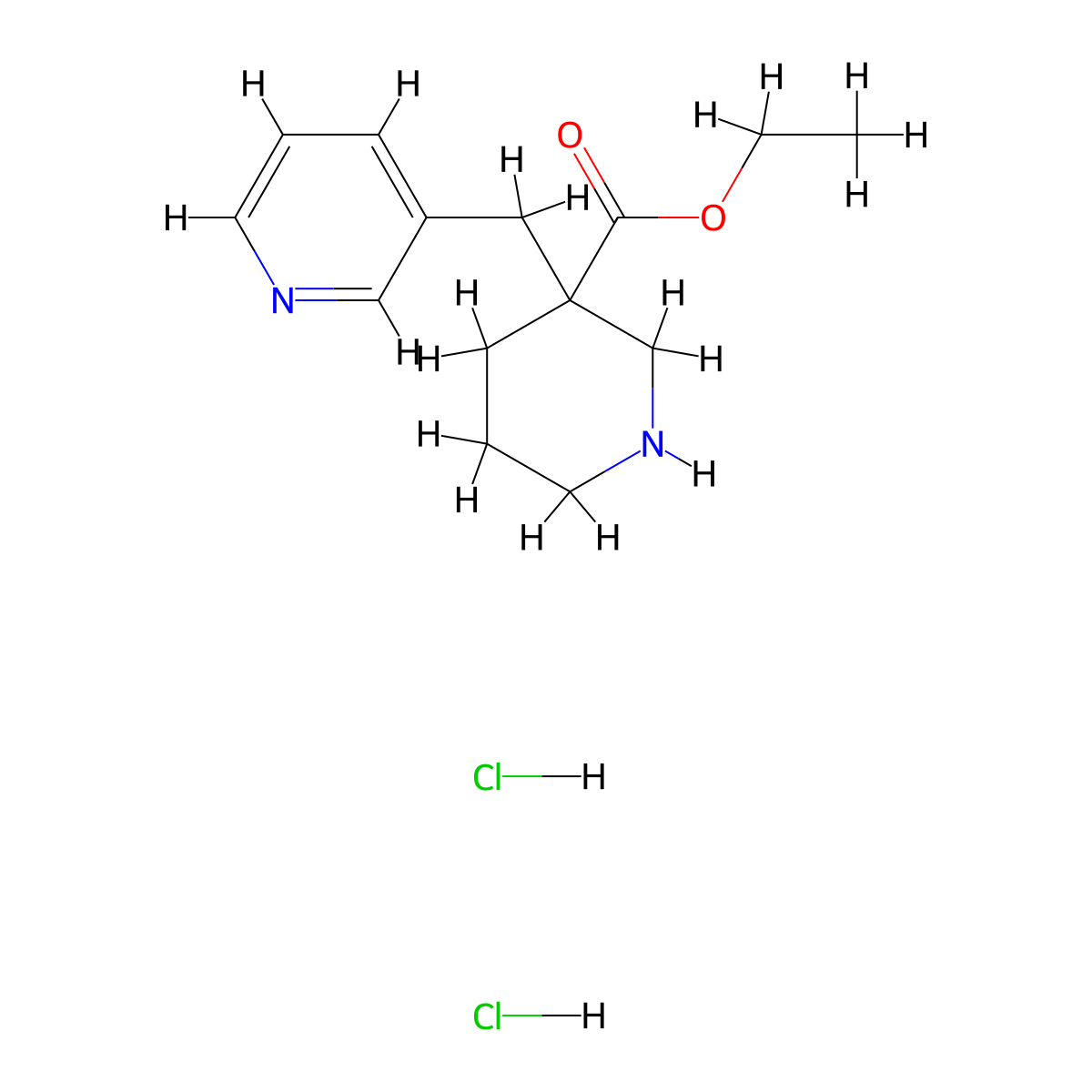 Ethyl 3-(pyridin-3-ylmethyl)piperidine-3-carboxylate dihydrochloride molecular structure, CAS 1188263-63-9