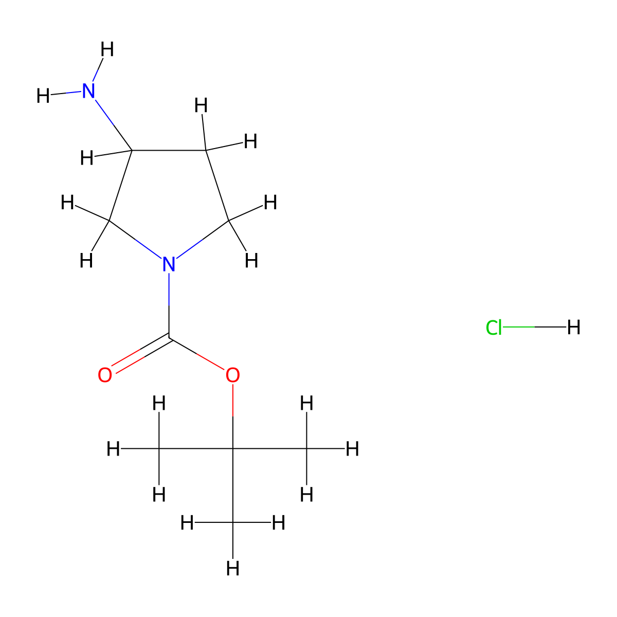 Tert-butyl 3-aminopyrrolidine-1-carboxylate hydrochloride molecular structure, CAS 1188263-70-8