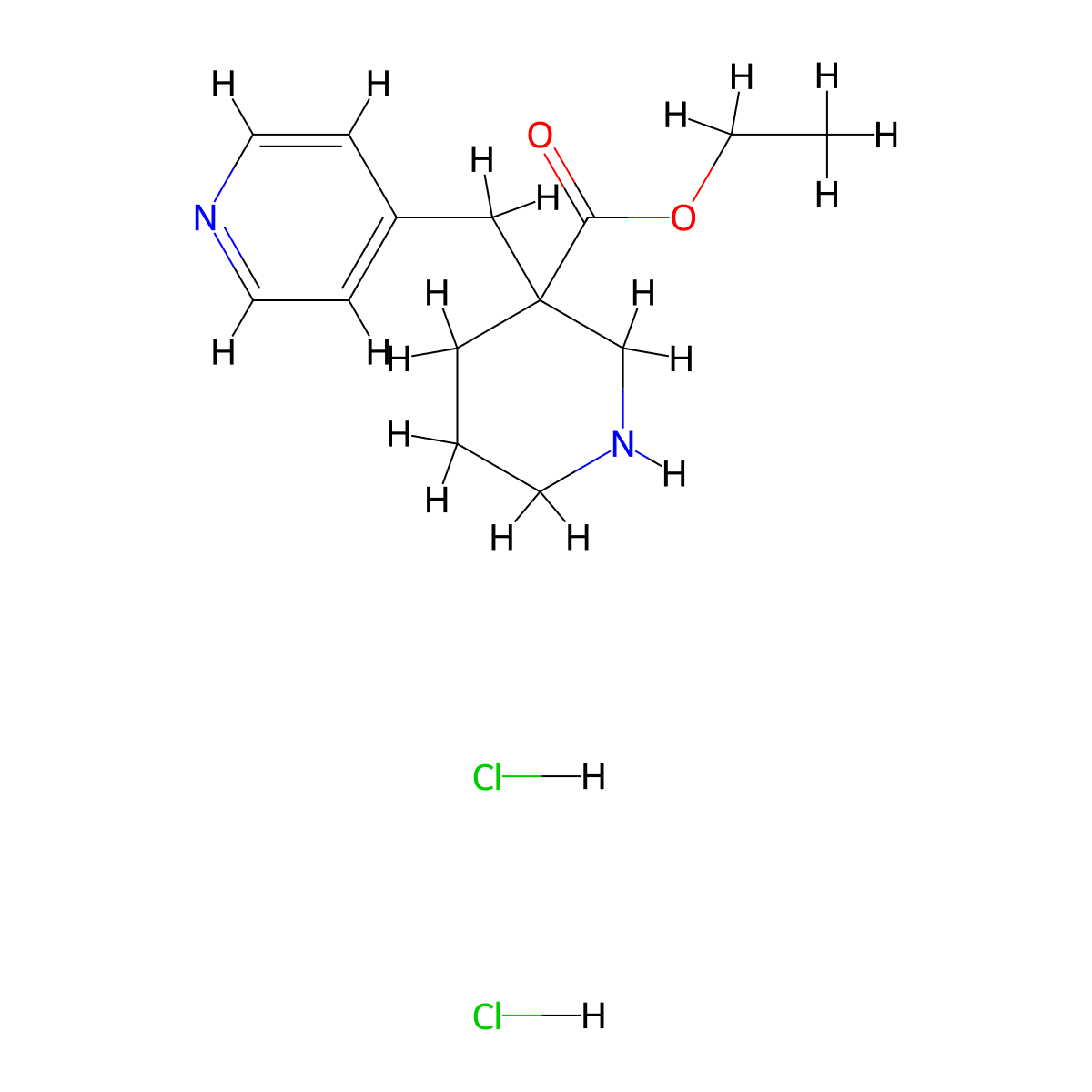 Ethyl 3-(pyridin-4-ylmethyl)piperidine-3-carboxylate dihydrochloride molecular structure, CAS 1188263-73-1