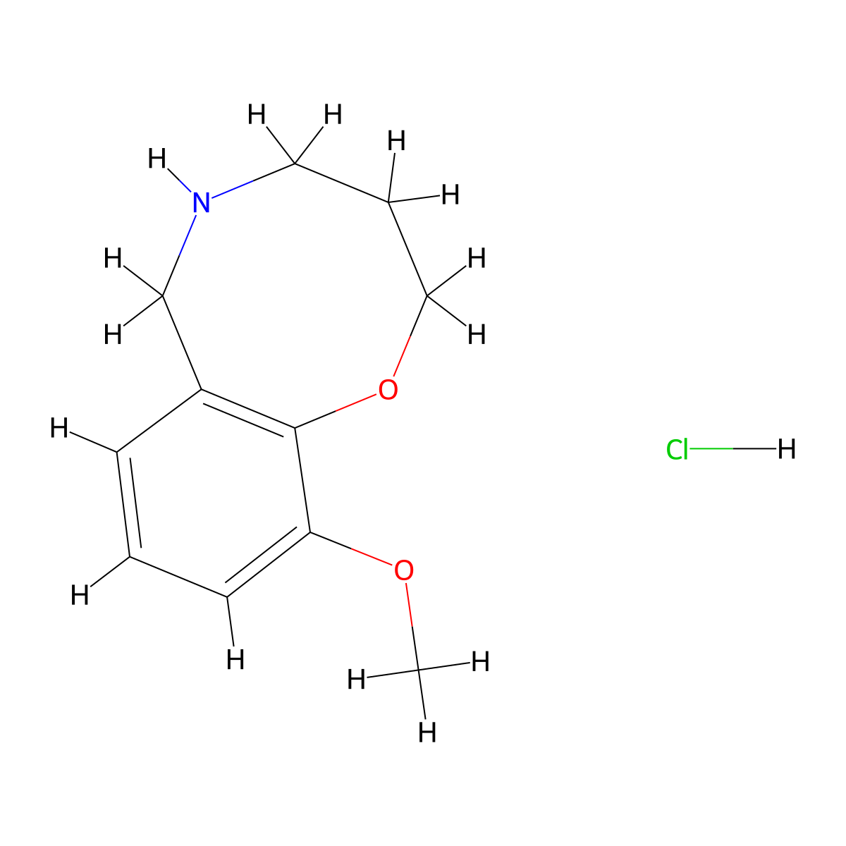 10-methoxy-3,4,5,6-tetrahydro-2H-1,5-benzoxazocine hydrochloride molecular structure, CAS 1188263-98-0