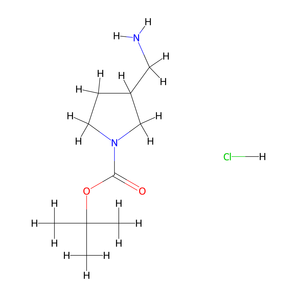 tert-Butyl 3-(aminomethyl)pyrrolidine-1-carboxylate hydrochloride molecular structure, CAS 1188264-09-6