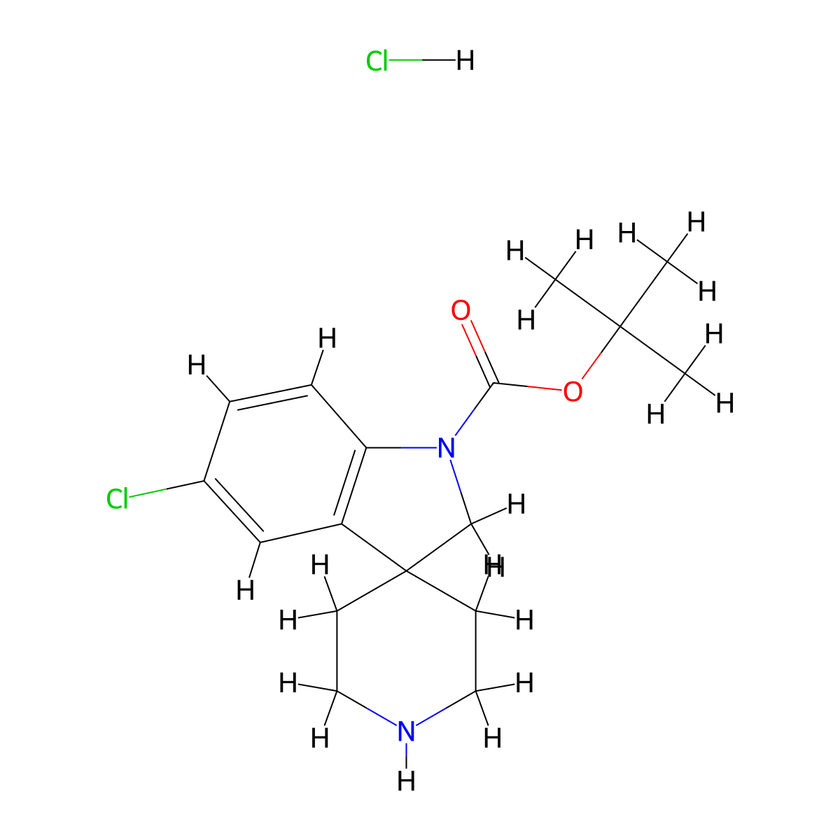 Tert-butyl 5-chlorospiro[indoline-3,4'-piperidine]-1-carboxylate hydrochloride molecular structure, CAS 1188264-23-4