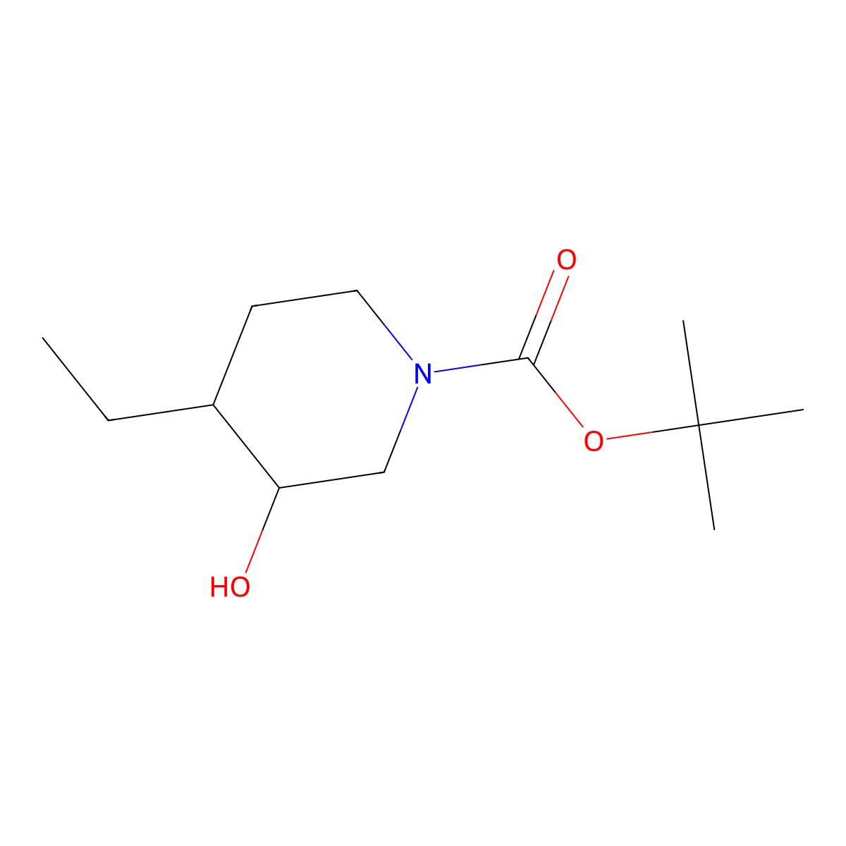 Tert-butyl 4-ethyl-3-hydroxypiperidine-1-carboxylate molecular structure, CAS 1188264-81-4