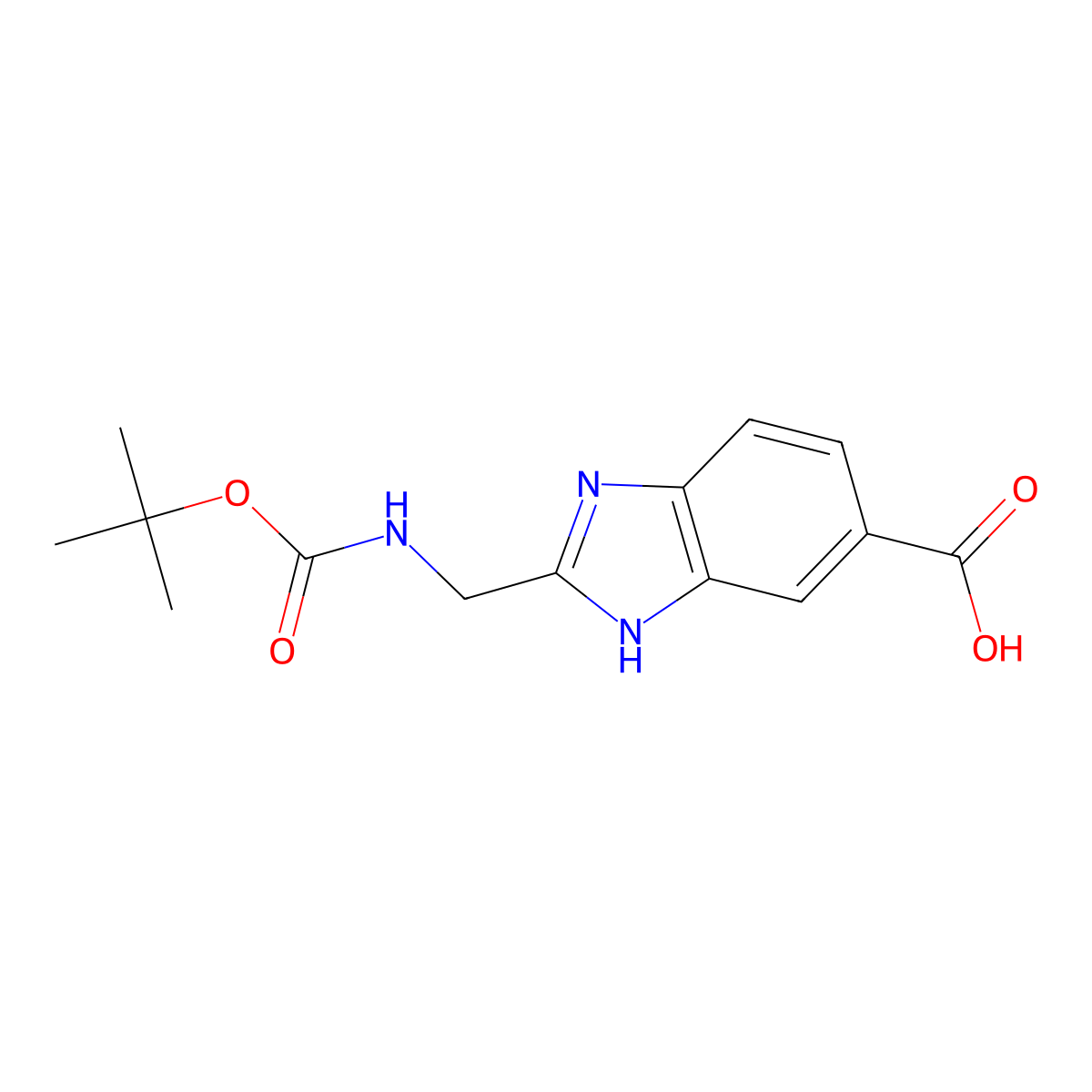 2-(((tert-Butoxycarbonyl)amino)methyl)-1H-benzo[d]imidazole-6-carboxylic acid molecular structure, CAS 1188265-27-1