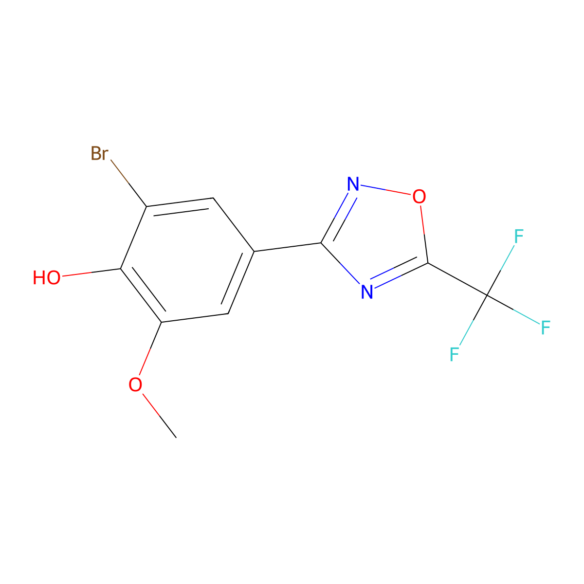 2-Bromo-6-methoxy-4-[5-(trifluoromethyl)-1,2,4-oxadiazol-3-yl]phenol molecular structure, CAS 118828-30-1