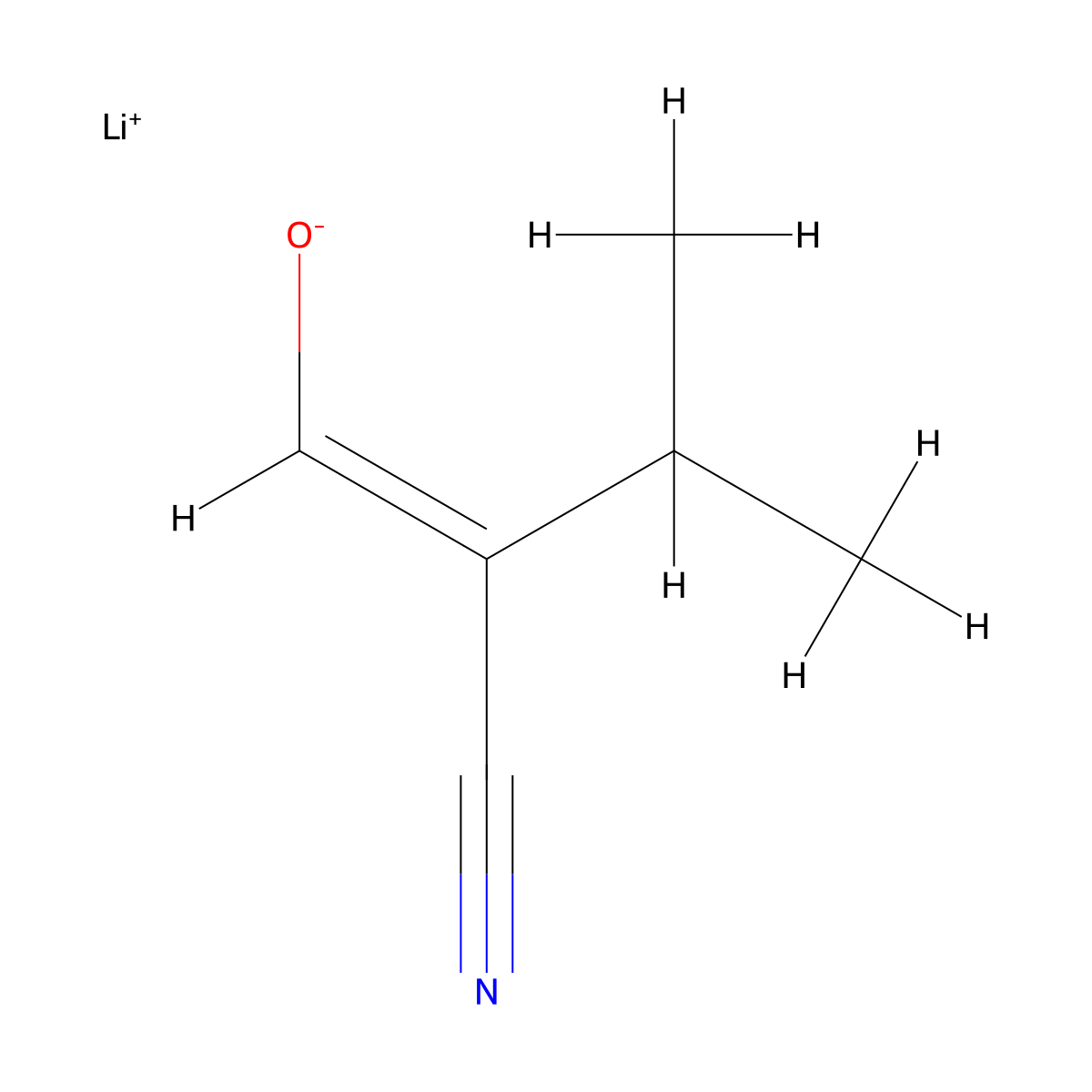 lithium(1+) (1E)-2-cyano-3-methylbut-1-en-1-olate molecular structure, CAS 1188283-53-5