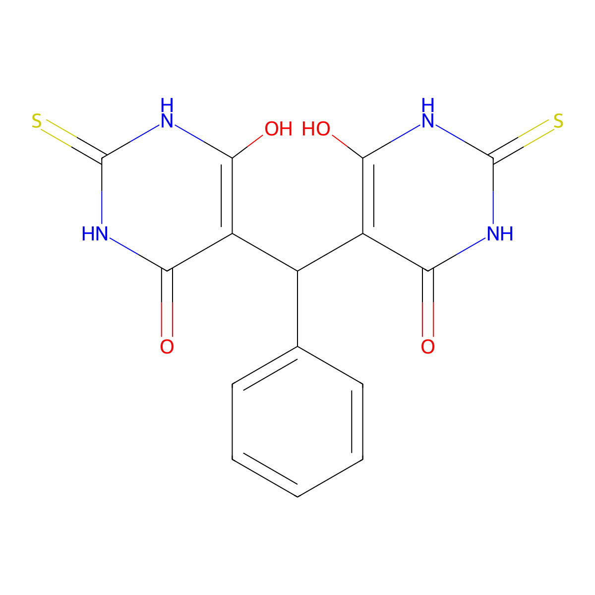 6-hydroxy-5-[(6-hydroxy-4-oxo-2-sulfanylidene-1H-pyrimidin-5-yl)-phenylmethyl]-2-sulfanylidene-1H-pyrimidin-4-one molecular structure, CAS 118830-56-1