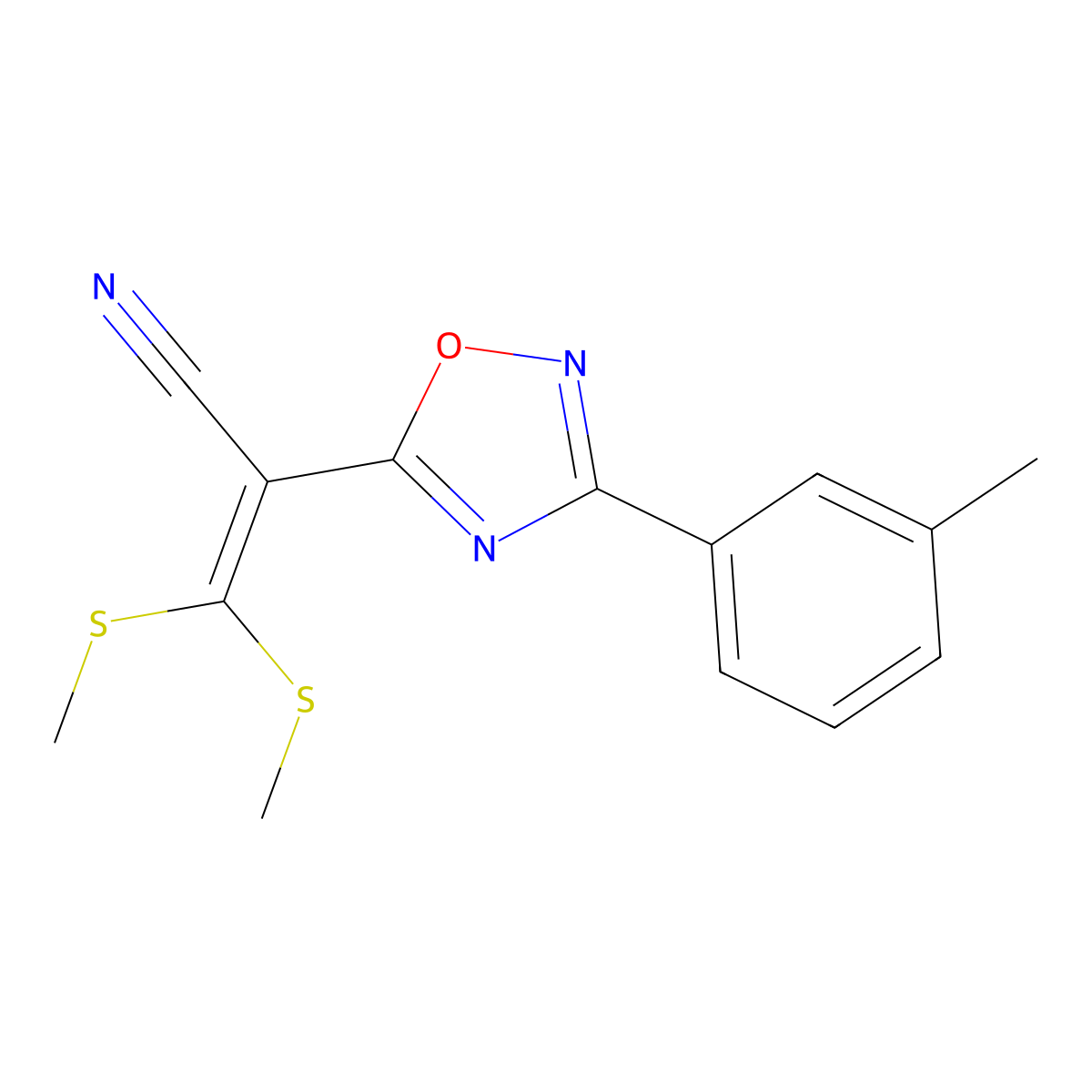 3,3-Bis(methylthio)-2-(3-(m-tolyl)-1,2,4-oxadiazol-5-yl)acrylonitrile molecular structure, CAS 1188304-65-5