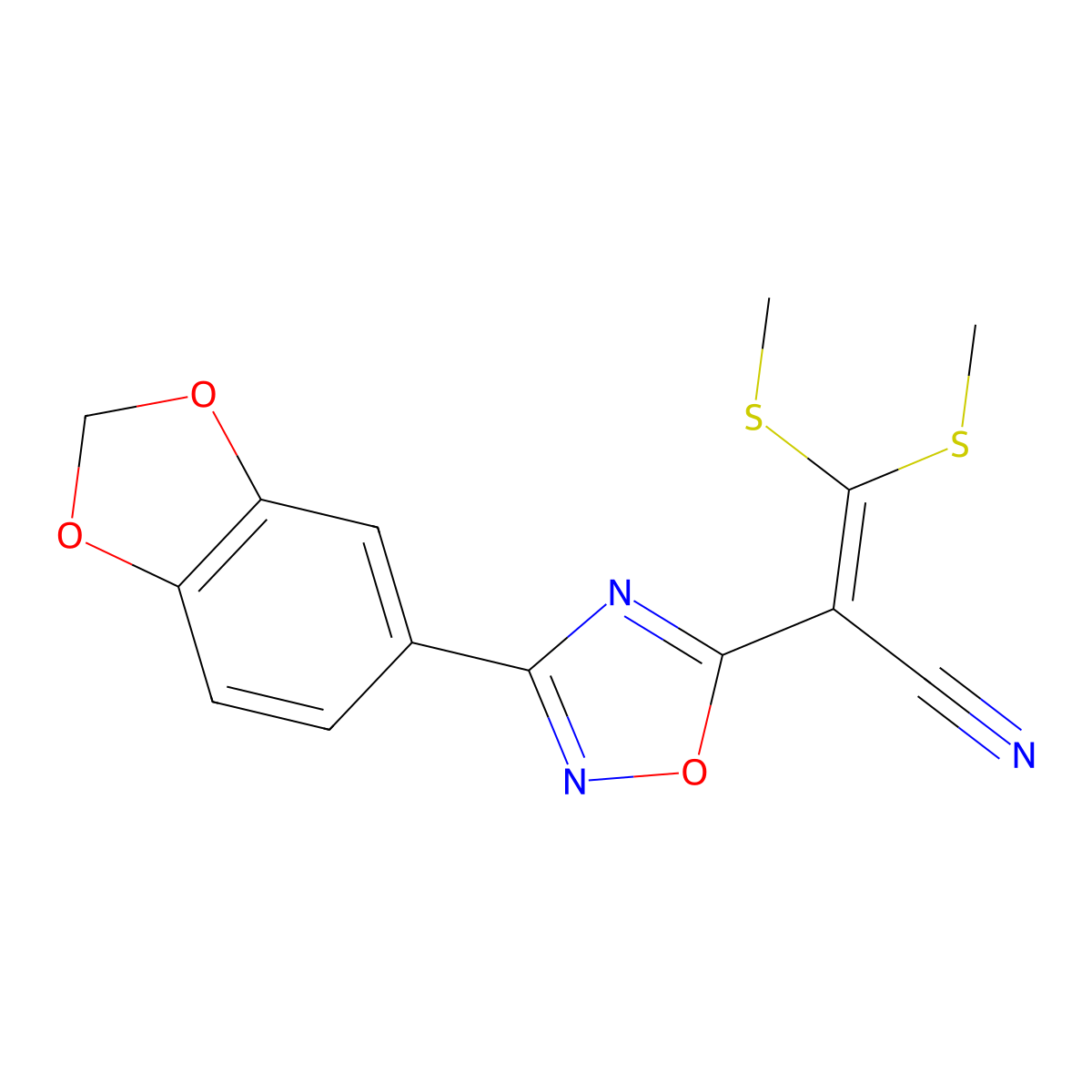 2-(3-(Benzo[d][1,3]dioxol-5-yl)-1,2,4-oxadiazol-5-yl)-3,3-bis(methylthio)acrylonitrile molecular structure, CAS 1188304-69-9