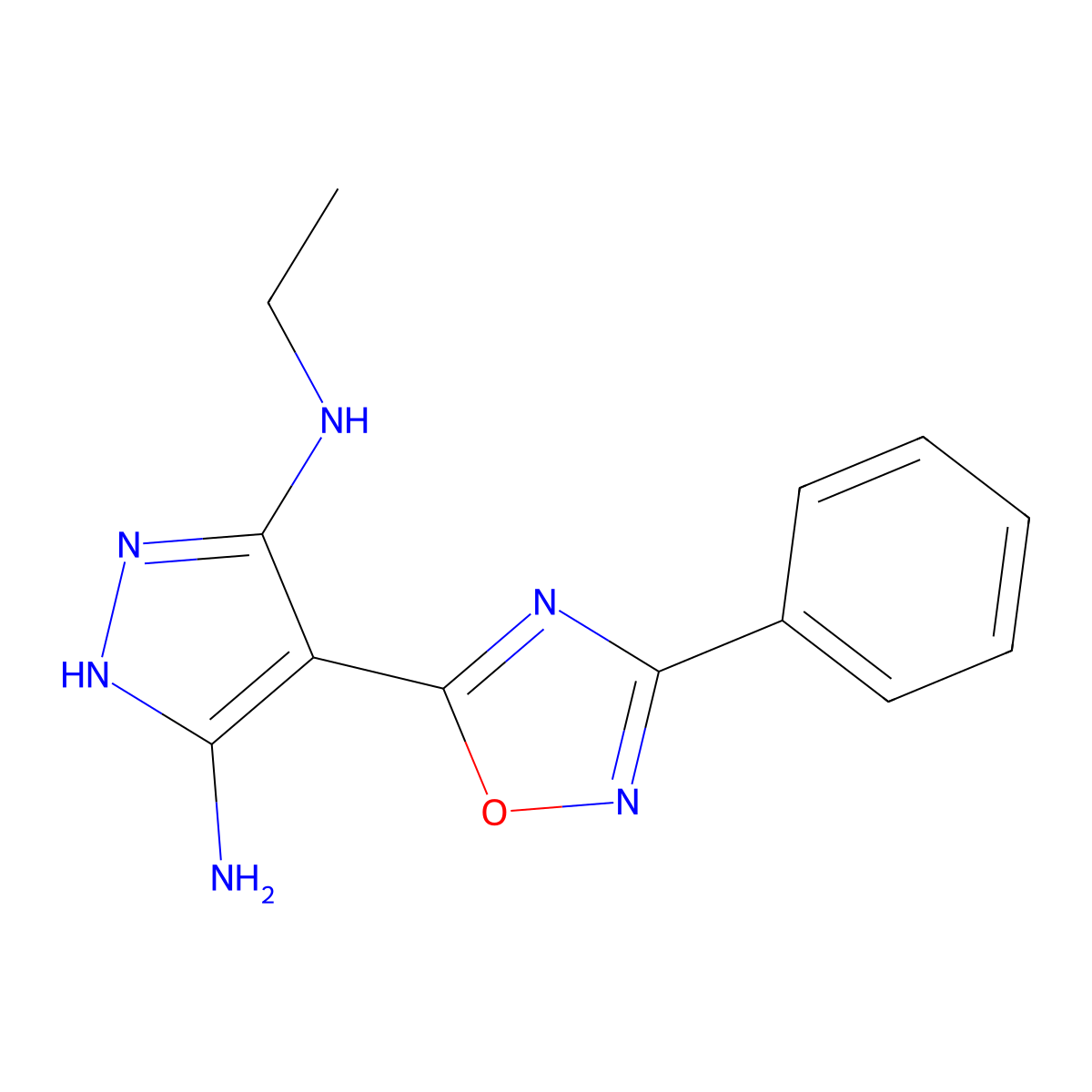 N3-ethyl-4-(3-phenyl-1,2,4-oxadiazol-5-yl)-1H-pyrazole-3,5-diamine molecular structure, CAS 1188304-98-4