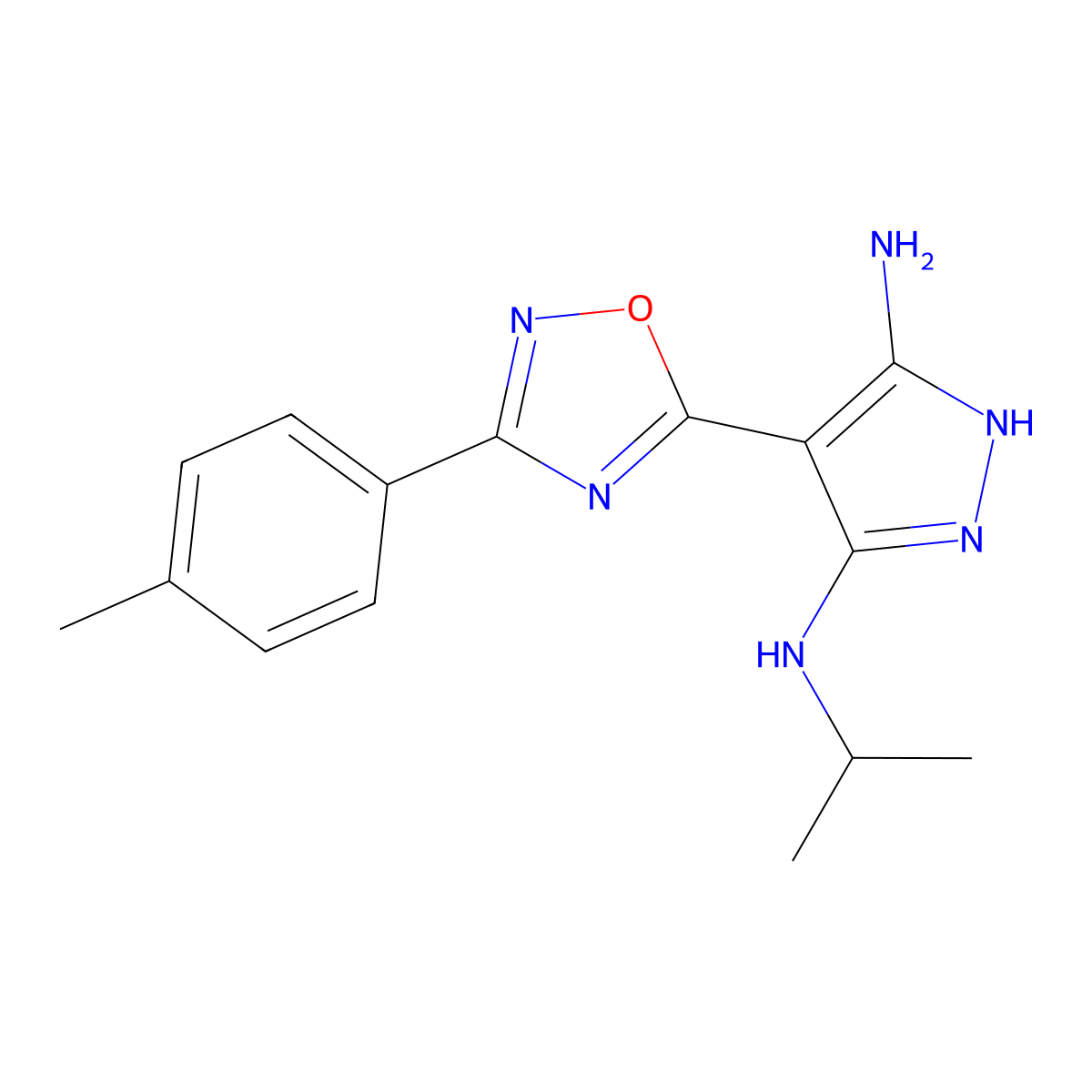 4-[3-(4-Methylphenyl)-1,2,4-oxadiazol-5-yl]-3-N-(propan-2-yl)-1H-pyrazole-3,5-diamine molecular structure, CAS 1188305-03-4