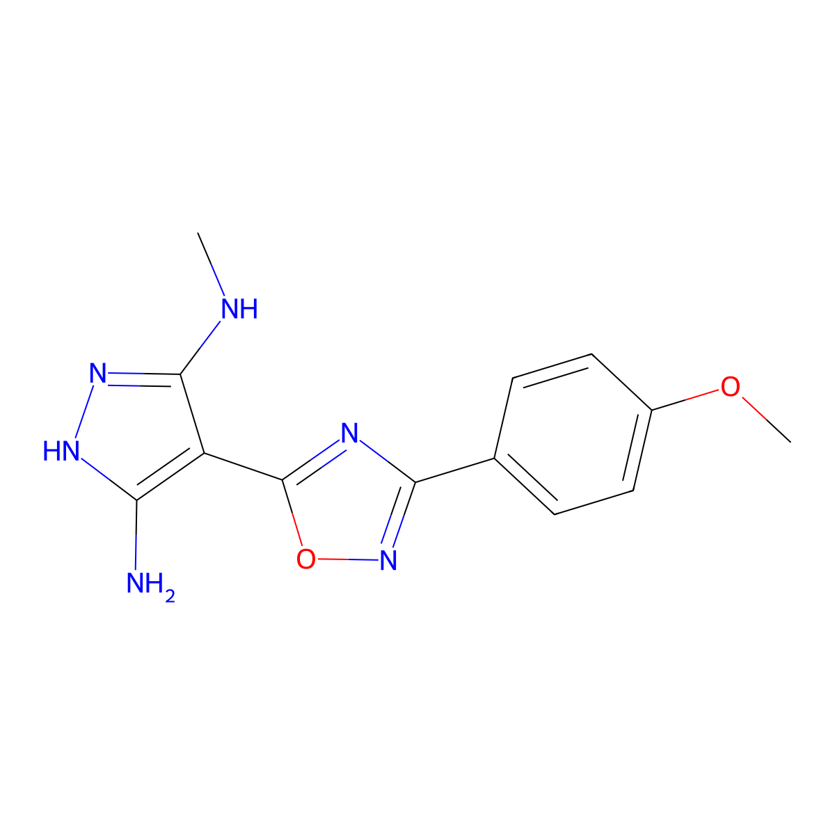 4-[3-(4-methoxyphenyl)-1,2,4-oxadiazol-5-yl]-3-N-methyl-1H-pyrazole-3,5-diamine molecular structure, CAS 1188305-07-8