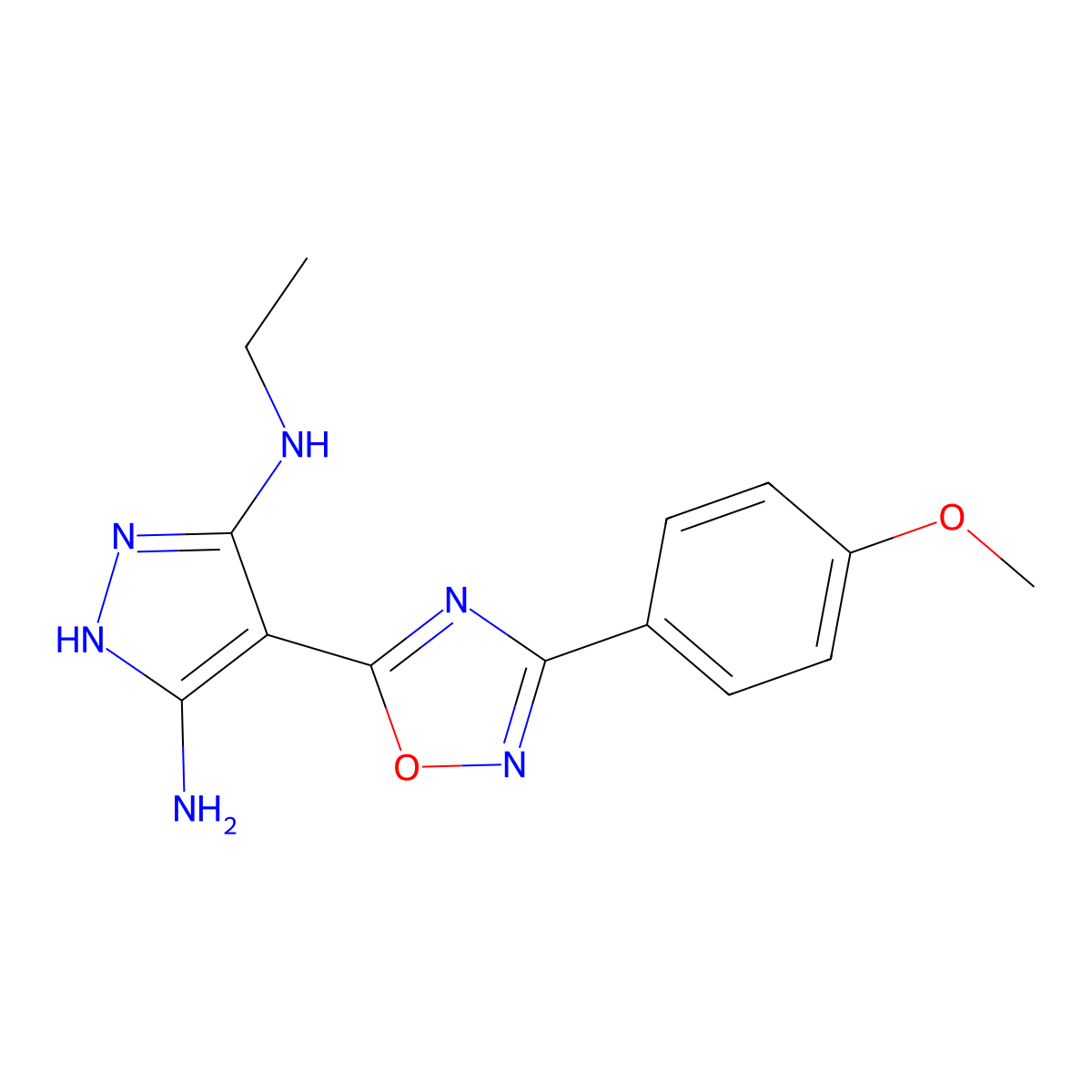 3-N-ethyl-4-[3-(4-methoxyphenyl)-1,2,4-oxadiazol-5-yl]-1H-pyrazole-3,5-diamine molecular structure, CAS 1188305-09-0