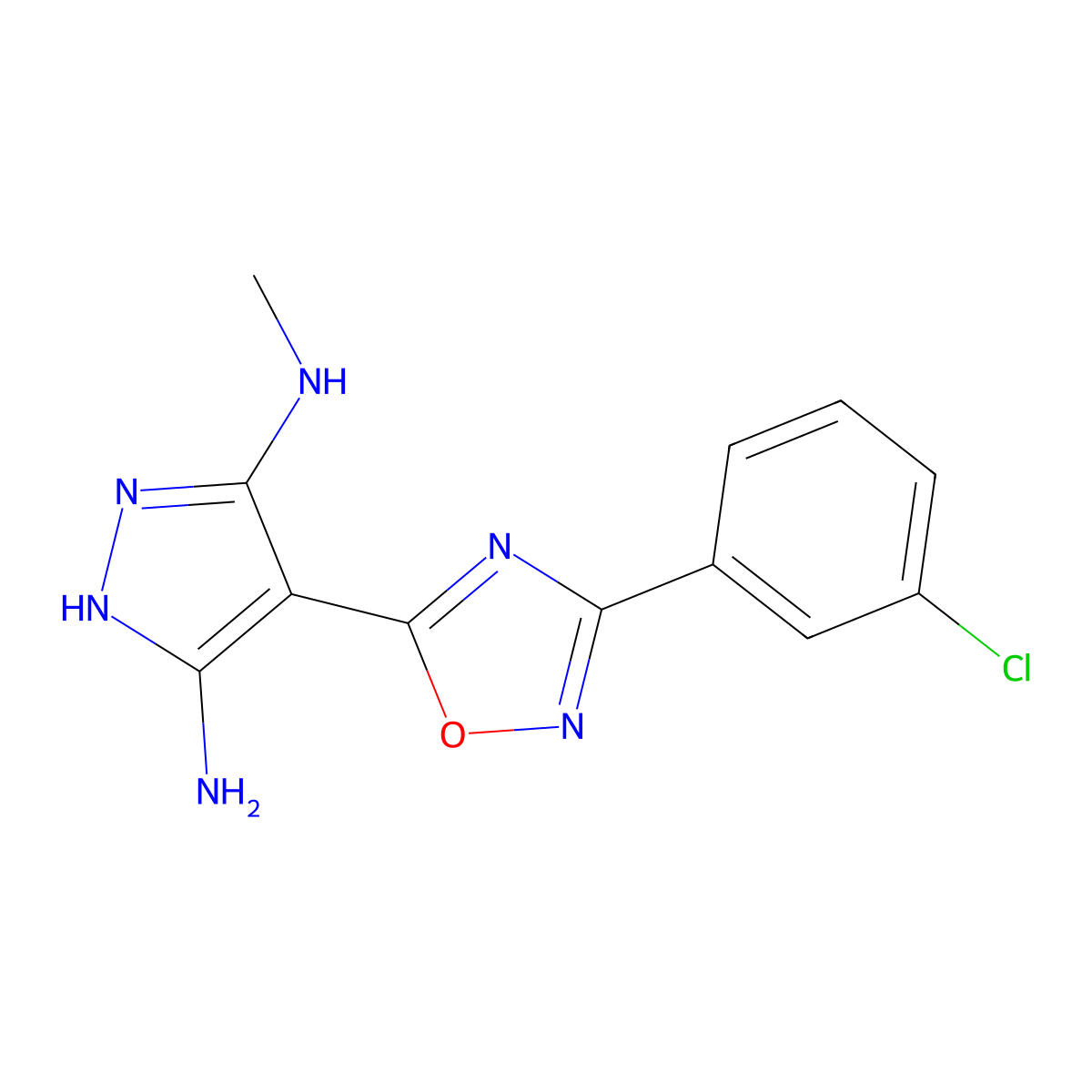 4-[3-(3-Chlorophenyl)-1,2,4-oxadiazol-5-yl]-3-N-methyl-1H-pyrazole-3,5-diamine molecular structure, CAS 1188305-14-7