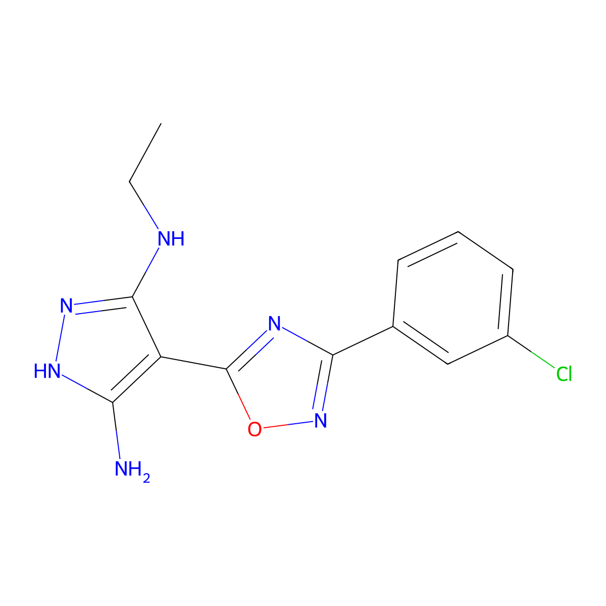 4-[3-(3-Chlorophenyl)-1,2,4-oxadiazol-5-yl]-3-N-ethyl-1H-pyrazole-3,5-diamine molecular structure, CAS 1188305-15-8