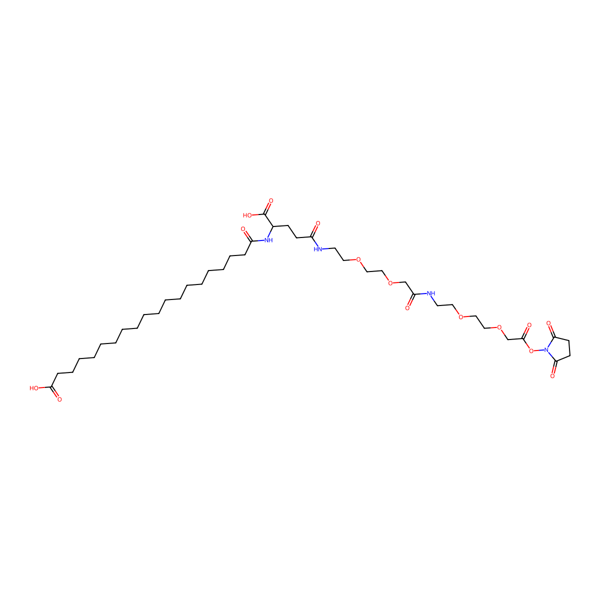 (S)-22-Carboxy-1-((2,5-dioxopyrrolidin-1-yl)oxy)-1,10,19,24-tetraoxo-3,6,12,15-tetraoxa-9,18,23-triazatritetracontan-43-oic acid molecular structure, CAS 1188328-38-2