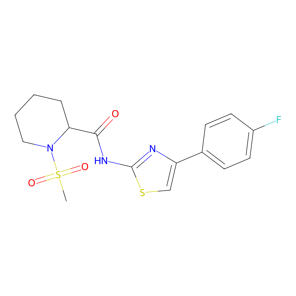 N-(4-(4-fluorophenyl)thiazol-2-yl)-1-(methylsulfonyl)piperidine-2-carboxamide molecular structure, CAS 1188358-78-2